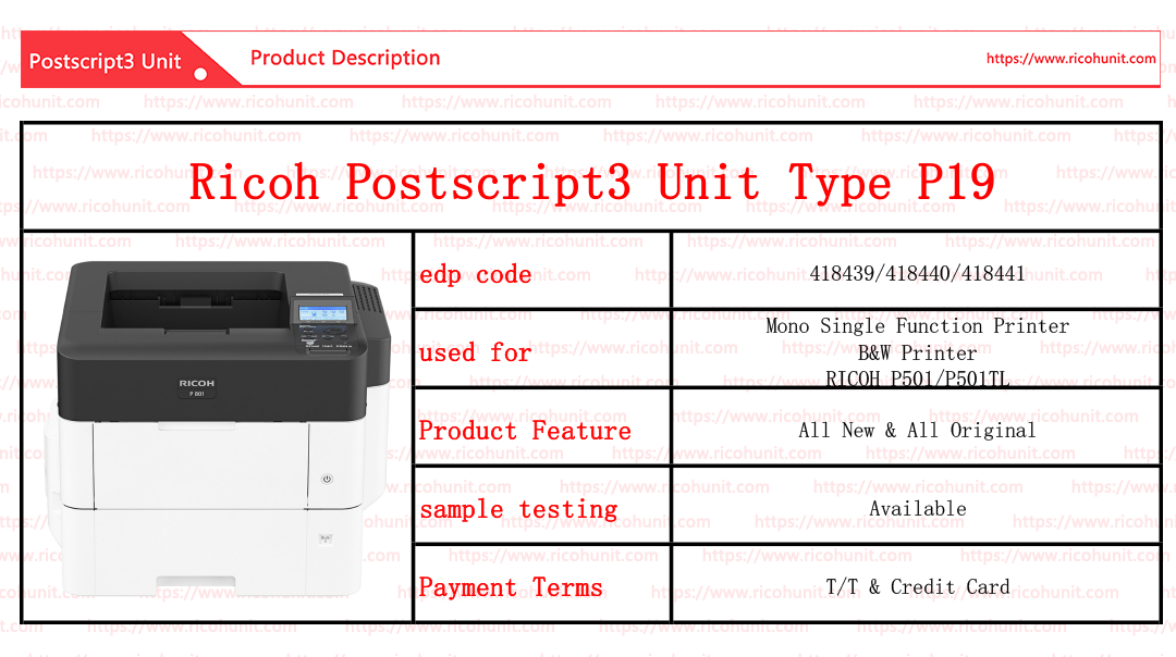 China Wholesale Ricoh postscript3 unit type P19 supplier